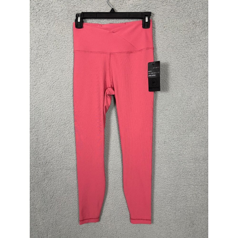 90 Degree By Reflex High Rise Crossover Waistband Ribbed Leggings Small Pink NWT